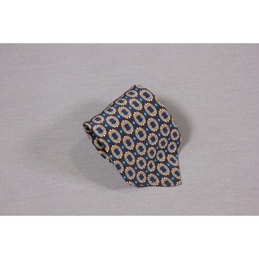 Christian Dior Monsieur Blue Silk Tie Vintage  Necktie Italy Geometric Pattern